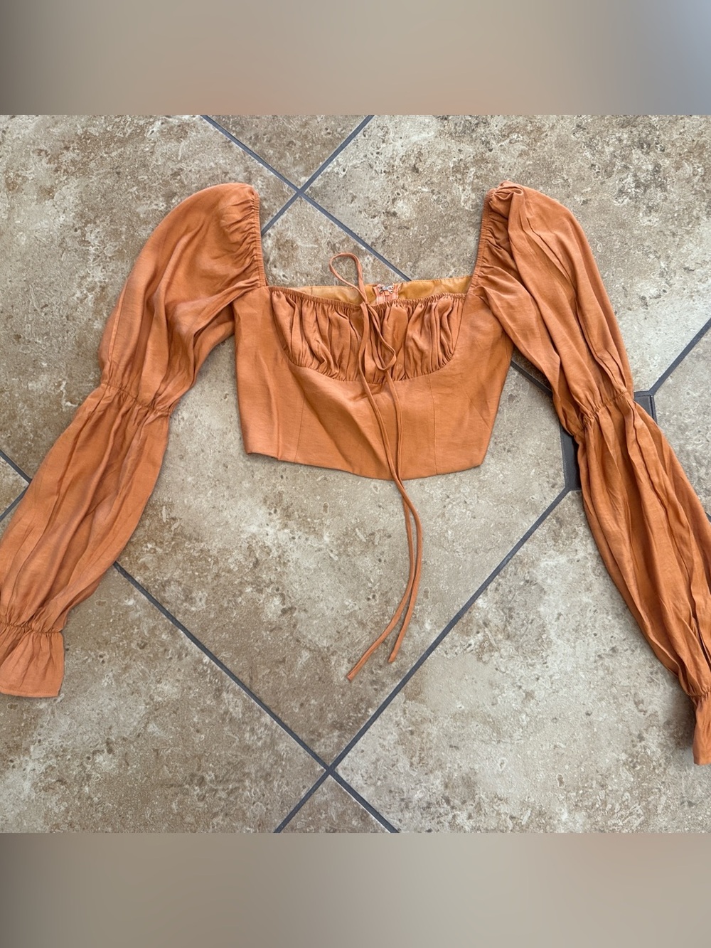HYFVE Rust Orange Off-Shoulder Puff Sleeve Crop Top
